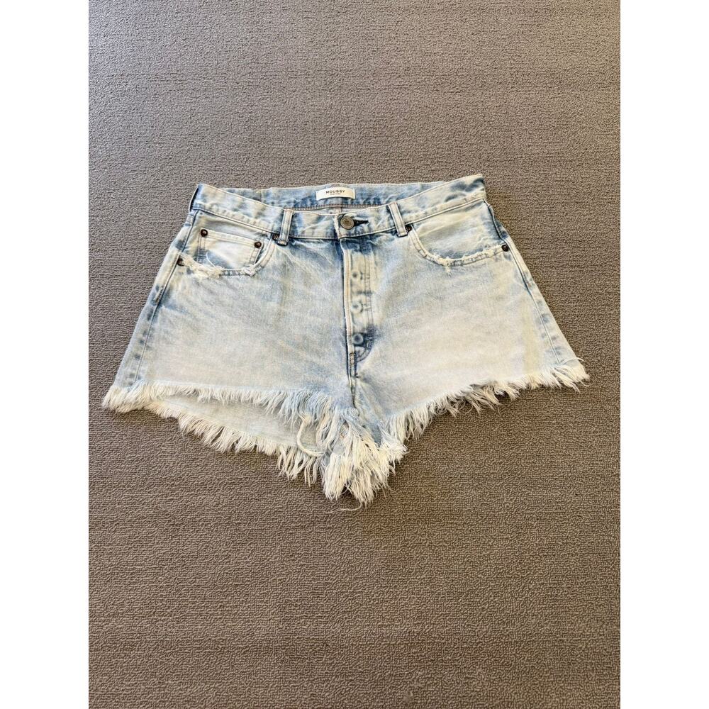 MOUSSY VINTAGE Women 33 Light Wash Distressed Denim Shorts Frayed Hem‎